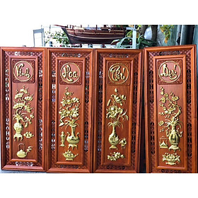 Mua Bộ Tranh Tứ Quý gỗ hương dát vàng cực đẹp ( 119x41x4)