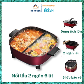 Mua Nồi Lẩu Điện Đa Năng 6 lít Công Suất 1500W - Nồi Lẩu 2 Ngăn 5 Chế Độ Nhiệt - Hàng Chính Hãng