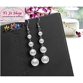 Bông tai nữ inox tòn ten chuỗi ngọc trai nhân tạo sang trọng