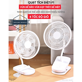 Mua Quạt Tích Điện F1 Vừa Để Bàn - Vừa Kẹp Trên Bề Mặt - 4 Tốc Độ Gió Siêu Mát - Pin 2000mAh - Có Video