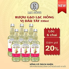 [COMBO 6 CHAI] Rượu Gạo Lạc Hồng Vị Dâu Tây thơm ngon dễ uống được chưng cất từ gạo lên men 330ml