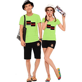 Bộ Áo Thun Đôi Nam Nữ Vitage Màu Xanh Chuối