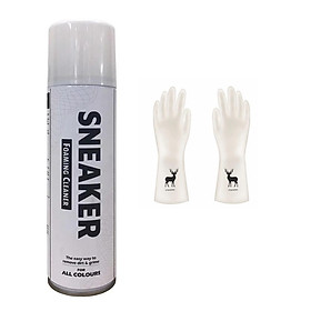 Chai xịt bọt làm sạch giày Sneaker Hando 300ml + Tặng 1 đôi găng tay cao su siêu dai con hươu (Họa tiết ngẫu nhiên)