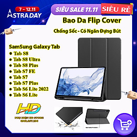 Bao Da  dành cho Samsung Galaxy Tab S8/S8 Plus/S8 Ultra,Tab S7/S7 FE/S7 Plus, TabS6 Lite Case Flip Cover Có Khay Đựng Bút Tiện Lợi