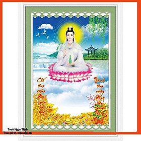 Tranh thêu chữ thập 3D Phật Bà Quan âm tượng trưng cho tâm hạnh từ bi đem lại sự an vui cho gia đình 88963- KT: 31x40Cm