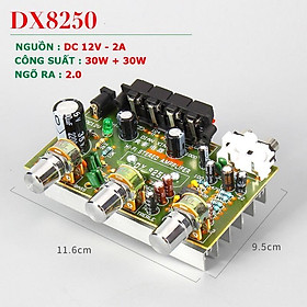 Mạch khuyếch đại công suất BTL 2.0 DX-8250, Nguồn 12V, Công suất 30W + 30W Dùng độ loa kéo, karaoke .v.v...