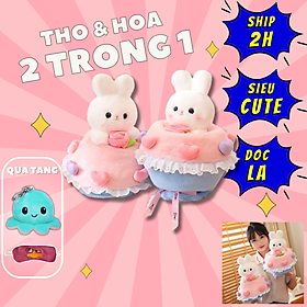 Thú nhồi bông bó hoa thỏ mặc váy cưới 2 trong 1 - Size 35cm - Quà tặng bó hoa thỏ mặc váy cưới nhồi bông xinh xắn dễ thương - Gối ôm mềm mịn cho bé