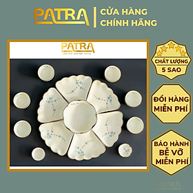 Mua Bộ bát đĩa hoa mặt trời  bát đĩa sứ men kem Bát Tràng họa tiết hoa đào xanh thờ cúng gia tiên