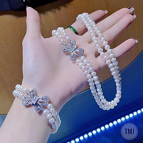 Bộ Vòng Cổ Và Vòng Tay Khóa Nơ Bạc Trẻ Trung - Trường Thịnh Ngọc Trai