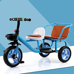 Siêu PhẩmXe đạp xích lô 3 bánh 2 ghế ngồi bọc da cao cấp cho bé - Xanh, Xanh