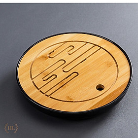 Mua Khay tre tròn đế nhựa Melamine siêu bền | Khay trà chuyên dùng cho nhà hàng khách sạn chất liệu gỗ tre tạo hình độc đáo