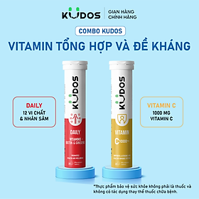 Combo 2 TPBVSK Viên sủi KUDOS DAILY bổ sung vitamin tổng hợp & nhân sâm + Viên sủi KUDOS VITAMIN C 1000MG (20 viên/tuýp)