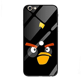 Ốp lưng kính cường lực cho iPhone 6 /6s Nền Chim Angry Đen - Hàng Chính Hãng