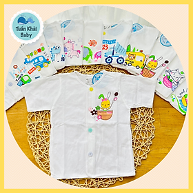 Hình ảnh COMBO 5 Áo sơ sinh cotton J-TomTom Baby | Mẫu Tay Ngắn Cài nút Giữa Trắng | Size 1 -4 cho bé sơ sinh - 11 kg | Chất vải thun cotton 100% xịn, đẹp, mềm, họa tiết xinh |Hàng Việt Nam | Quần sơ sinh | Quần áo sơ sinh