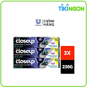 Combo 3 Kem đánh răng dạng Gel Closeup Trắng Răng Tự Nhiên Khoáng Đất Sét & Acai Berry 230g cho răng trắng tự nhiên hơn 2.5 lần