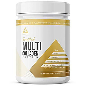 Fortified Multi Collagen Protein Powder: Types I, II, III, V & X with Added Biotin, Hyaluronic Acid, Glucosamine, MSM for Joints Hair Skin Nails Gut - Keto Approved (Unflavored Powder - 50 Servings)
