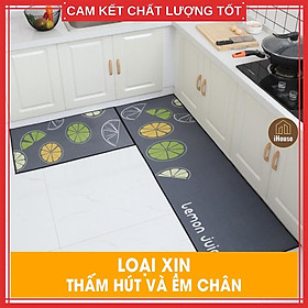 Mua Bộ thảm lau chân nhà bếp màu họa tiết qủa chanh Lemon Juice  thảm nhà bếp dài trang trí bền đẹp (gồm 2 miếng)