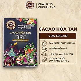 Bột cacao hòa tan 6 in 1, VUA CACAO hảo hạng tăng cường năng lượng, cung cấp dinh dưỡng cho ngày dài - Hộp 10 gói x 220g - 1 Hộp