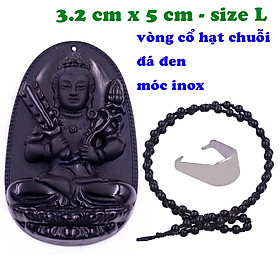 Mặt Phật Hư không tạng đá thạch anh đen 5 cm kèm vòng cổ hạt chuỗi đá đen - mặt dây chuyền size lớn - size L, Mặt Phật bản mệnh