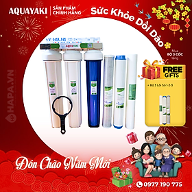 Máy Lọc Nước Sinh Hoạt 3 Cấp 20 inch AQUAYAKI Cao Cấp Kèm Lõi, Bộ Lọc Thô Bán Công Nghiệp, Bộ Tiền Xử Lý Nước Gia Đình - Hàng Chính Hãng