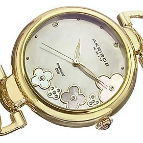 Akribos XXIV Women's Lady Diamond Watch - 14 Genuine Diamonds On a Mother-of-Pearl Dial with Chain Link Bracelet Watch - AK645