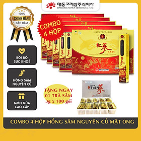 [COMBO]MUA 4 Hồng sâm Hàn quốc nguyên củ tẩm mật ong 300gram TẶNG 1 Trà sâm dạng bột 100 gói - Daedong Korea Ginseng