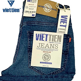 Viettien - Quần Jeans nam dài phom Regular may rộng Màu Xanh 6S7039