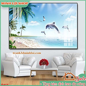 Tranh BIỂN ĐẠI DƯƠNG tráng gương pha lê trang trí không gian TẶNG KÈM ĐINH TREO SEA01