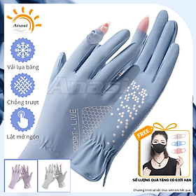 Găng tay chống nắng lụa băng TOLV13 | Chống tia UV SPF50+ | Bao tay chạy xe cho nữ - Màu tím