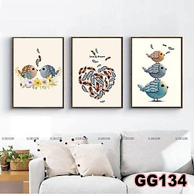Mua Tranh treo tường canvas khung gỗ 3 bức phong cách hiện đại Bắc Âu tranh chim công trang trí phòng khách phòng ngủ spa 07