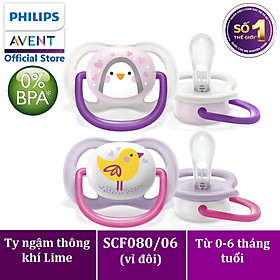 Núm ty ngậm thông khí Philips Avent hình thú (phiên bản Lime) cho trẻ từ 0-6 tháng tuổi _ vỉ đôi