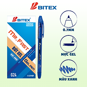 Bút gel Bitex mực xanh Mr.Fast (0.7mm) G24 (12 cây/hộp)