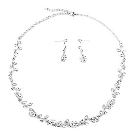 Glitter Wedding Bridal Jewelry Crystal Diamante Flower Necklace Earring Set