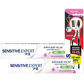 Combo 2 Kem Đánh Răng P/S Chuyên Gia Giảm Ê Buốt Thơm Mát 100g Và Bộ 2 Bàn Chải P/S Than Bạc