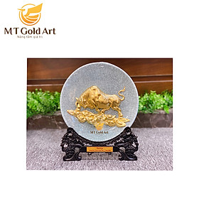 Đĩa biểu trưng Trâu vàng tài lộc dát vàng D=20cm MT Gold Art- Hàng chính hãng, trang trí nhà cửa, phòng làm việc, quà tặng sếp, đối tác, khách hàng, tân gia, khai trương 