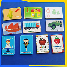 Bộ Thẻ Falshcard Thông Minh Tô Màu và Nhận Biết: Chữ Cái Tiếng Việt, Phương Tiện Giao Thông, Nghề Nghiệp, Rau - củ - Quả - Thẻ In 2 Mặt, Kích Thước 10x15 cm, Song Ngữ Anh Việt ( 176 Thẻ)