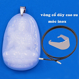 Mặt Phật Đại thế chí đá thạch anh trắng 5 cm kèm móc và vòng cổ dây cao su, Mặt Phật bản mệnh size L, mặt dây chuyền Phật