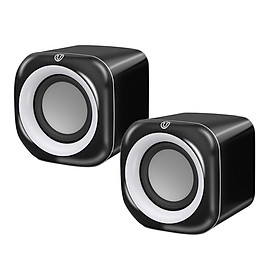 Set Of 2 Black Plastic 3.5mm Mini Wired Speaker Player Soundbox For Computer