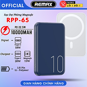 Mua Pin Sạc Dự Phòng Không Dây Từ Tính Sạc Nhanh 10000mAh 15W Remax RPP-65 15W Chắc Chắn   Ổn Định Remax Bảo Hành 12 Tháng - Hàng Chính Hãng