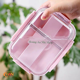 Mua Hộp Thủy Tinh 3 Ngăn - Nắp Chống Tràn - Hộp Cơm Văn Phòng Đựng Thức Ăn Cao Cấp Quay Được Lò Vi Sóng