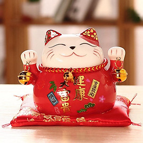 Mua Mèo Thần Tài Gốm Men 12cm Phát Tài  Phát Lộc Kèm Đệm Đỏ