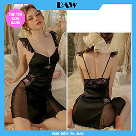 Váy Ngủ Nữ 2 dây, phối lưới cực sexy, gợi cảm chất lụa cao cấp thương hiệu Baw mã KQA9