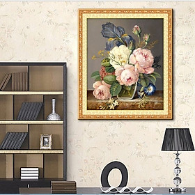 tranh đính đá Bình hoa Mẫu đơn 49x60cm - chua đính