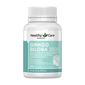 Hình ảnh Viên Uống Healthy Care Ginkgo Biloba 2000mg hộp 100v, Hỗ trợ các vấn đề tuần hoàn não, Cải Thiện Trí Nhớ, lưu thông máu, Tăng khả năng nhận thức