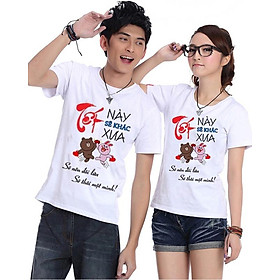 Bộ Áo Thun Đôi Nam Nữ Tết Này Sẽ Khác Tết Xưa Màu Trắng