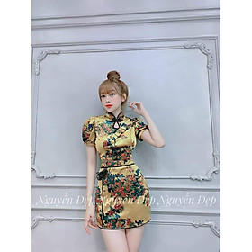 Set Bộ Áo Cổ Tàu in Hoa Cao Cấp Kèm Chân Váy Viền Siêu Xinh