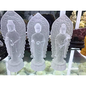 Mua Bộ 3 Tượng Tam Thế Phật Tây Phương Tam Thánh đứng đá thạch anh lưu ly vàng và trắng - Cao 17 cm