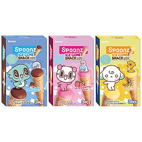Combo 3 hộp Bánh Xốp Spoonz Snack Ice Cone Vị Dâu, Vị Chuối, Vị Socola 27g