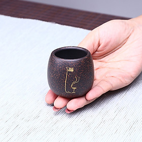Mua Chén Tử Sa Nghi Hưng  Vẽ Vàng Họa Tiết Chữ Đạo Dung Tích 60 ml (Hắc Kim Sa)
