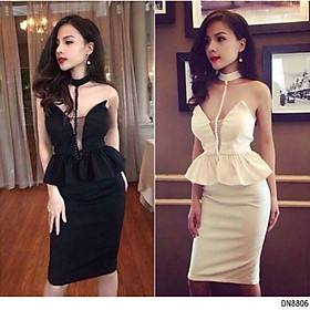 Đầm bèo peplum cúp ngực đính cườm sexy